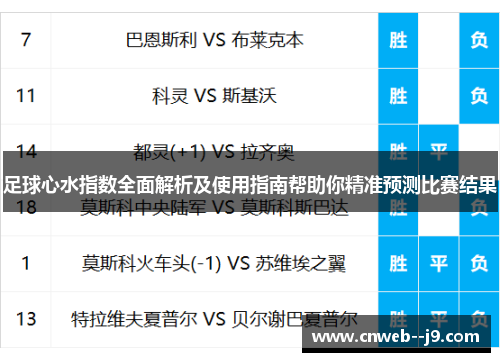 足球心水指数全面解析及使用指南帮助你精准预测比赛结果