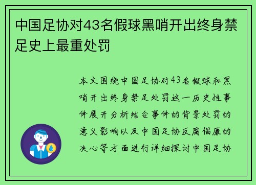 中国足协对43名假球黑哨开出终身禁足史上最重处罚 中国足协对43名假球黑哨开出终身禁足史上最重处罚